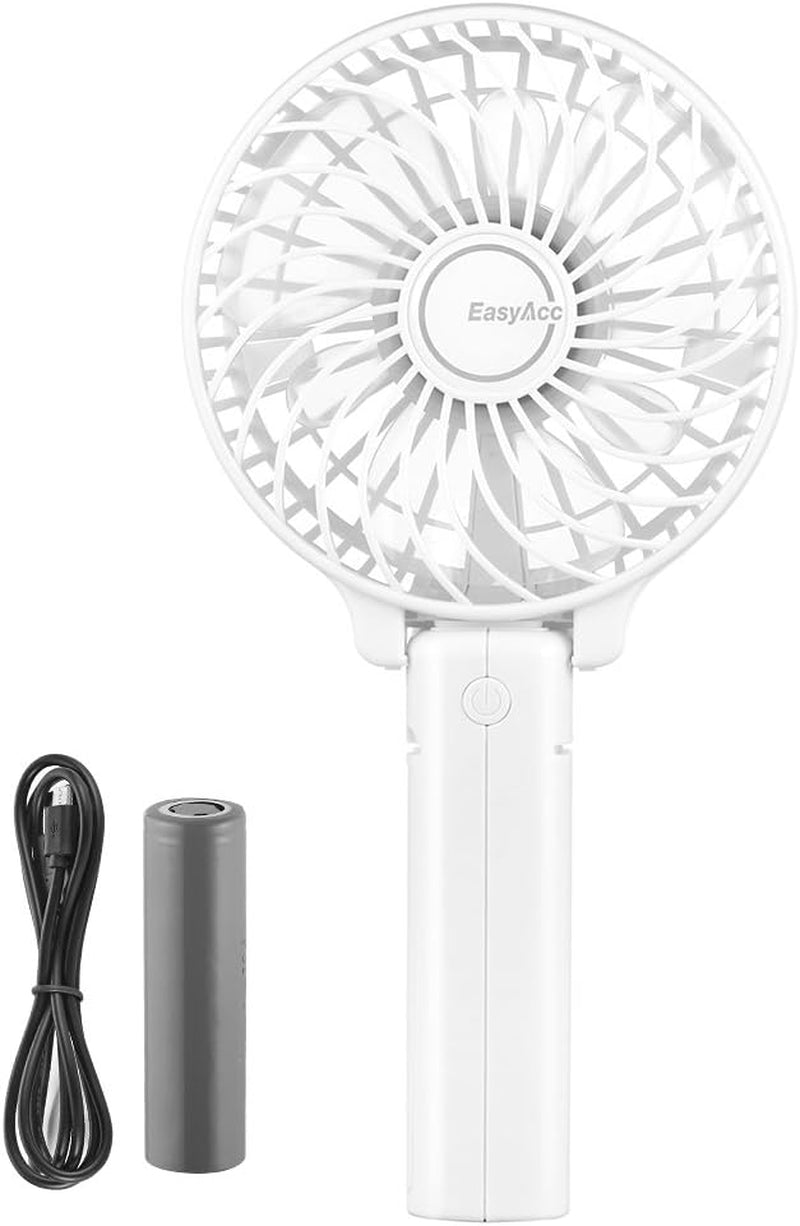 Handheld Fans [2X Crossbody Straps/2Xdiy Stickers] for Portable Fan and Phones -Up to 10H Rechargeable Foldable Hand Desktop Fan for Home and Travel - White