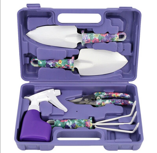 Gardening Tools,5 Pieces Garden Tools with Floral Print, Ergonomic Handle Trowel Rake Weeder Pruner Shears Sprayer,Gardening Supplies with Carrying Case Gifts for Women